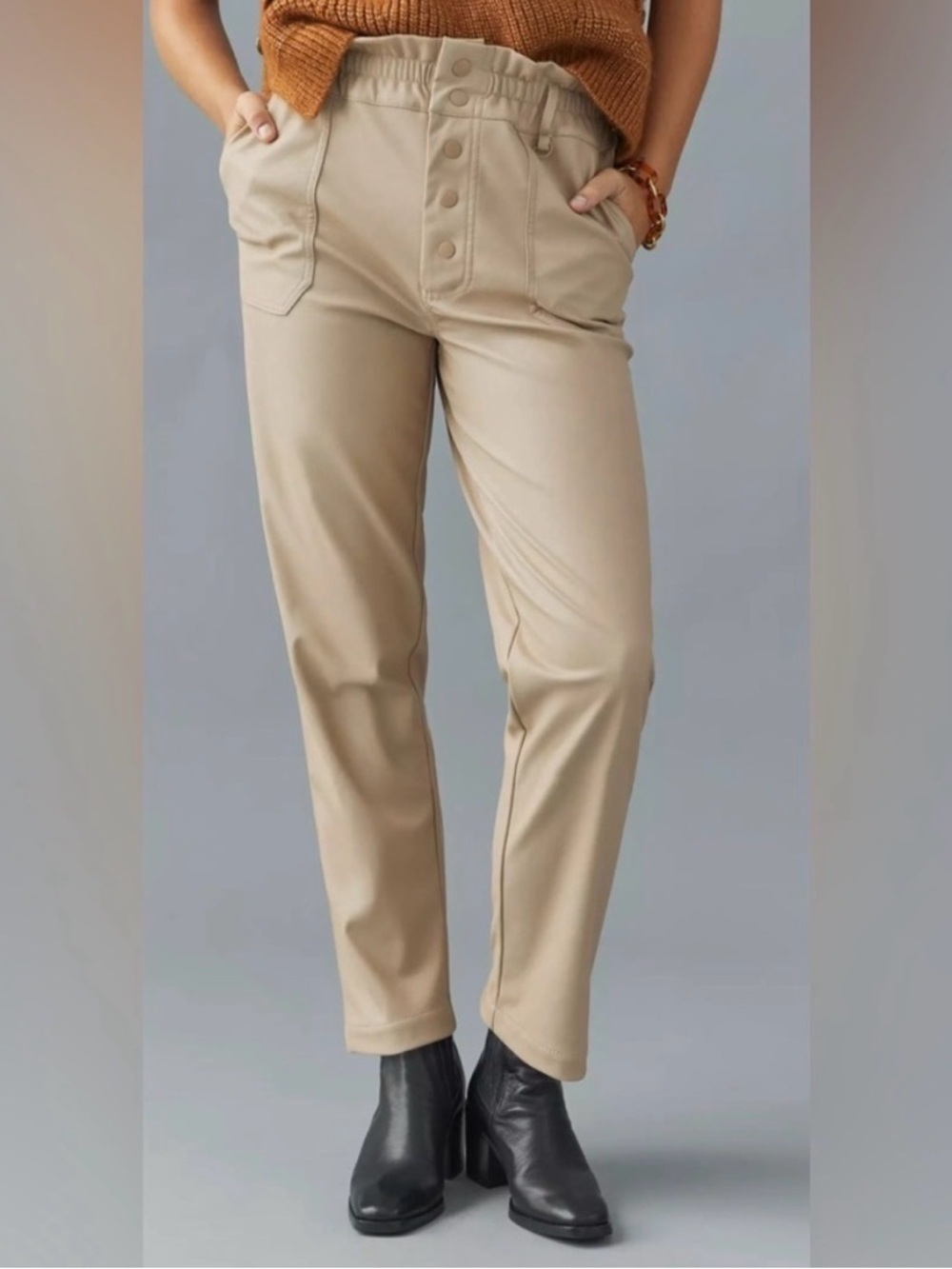 Magali Pascal Laurent Faux Leather Pants Camel Tan S Chic Tapered Neutral
